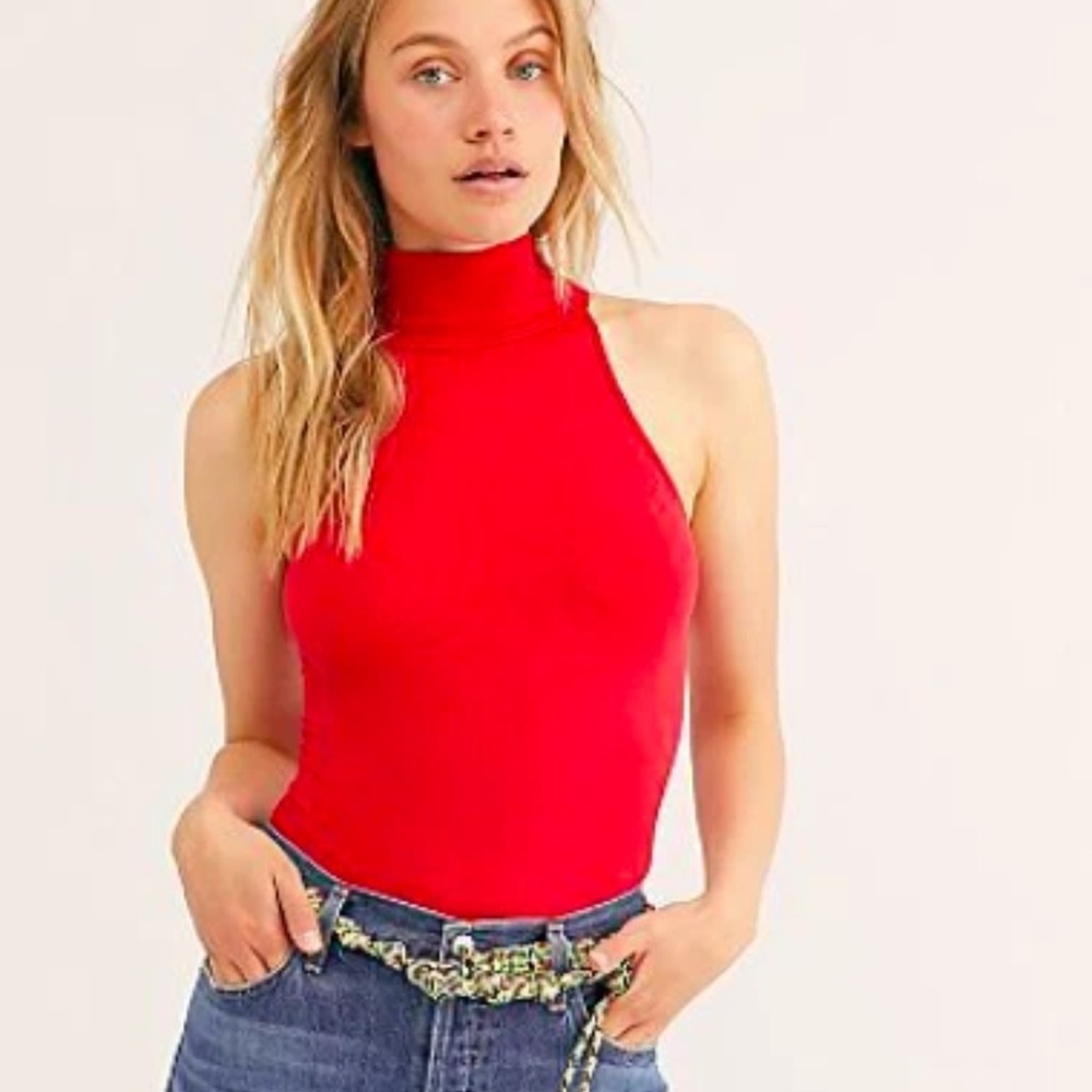 Free People Red Sleeveless Bodysuit